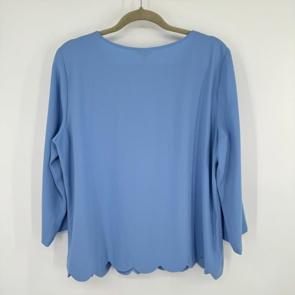 Talbots Blue Lace Up Scallop Hem Blouse Size Large  Womens Top 3/4 sleeve - Picture 8 of 9